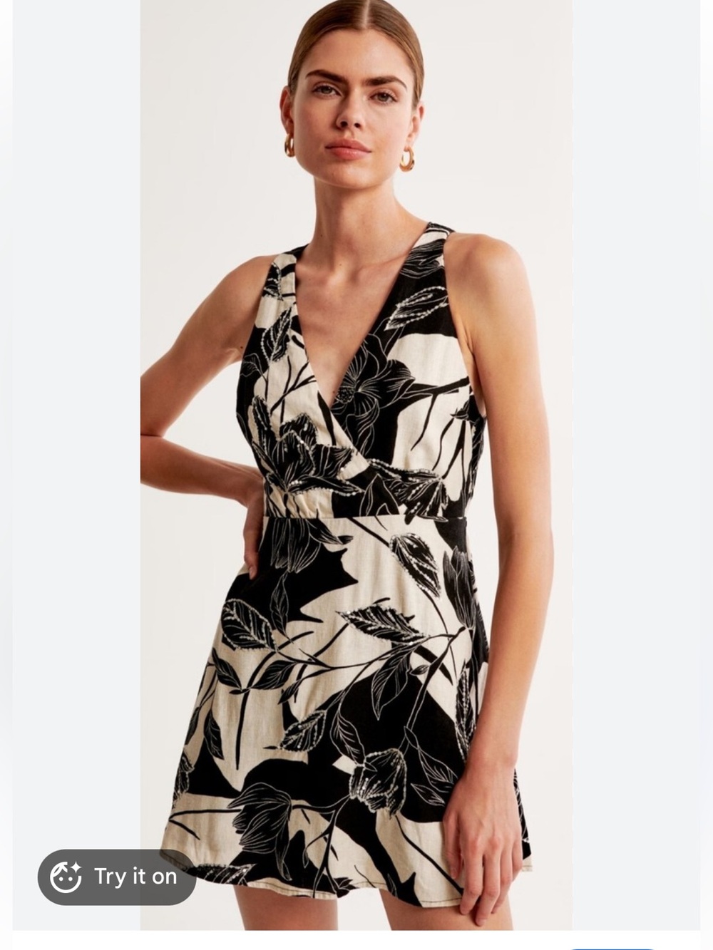 Abercrombie & Fitch Black and Cream Linen Blend Dress XS